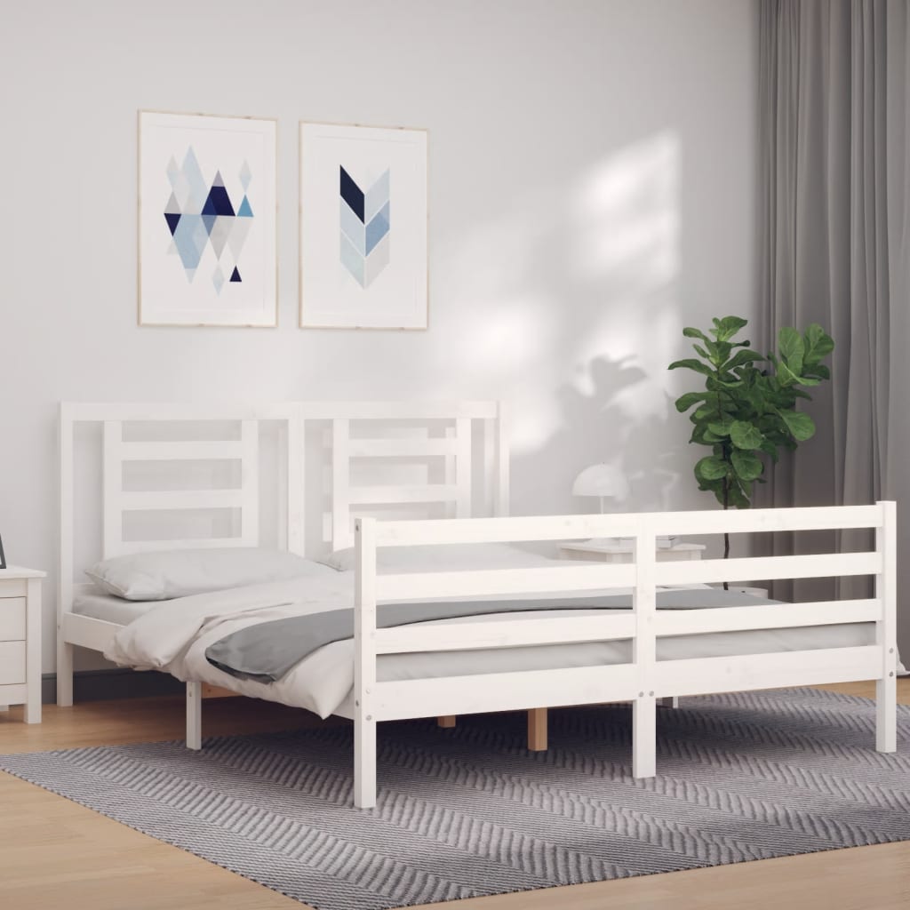 Bed Frame without Mattress White King Size Solid Wood