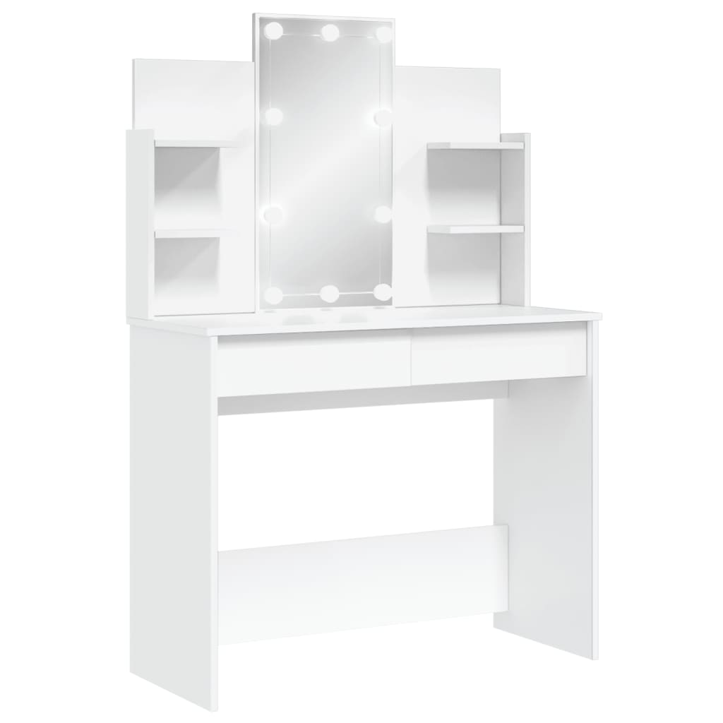 Modern Wooden Dressing Table Makeup Vanity Desk With LED Mirror & Drawers
