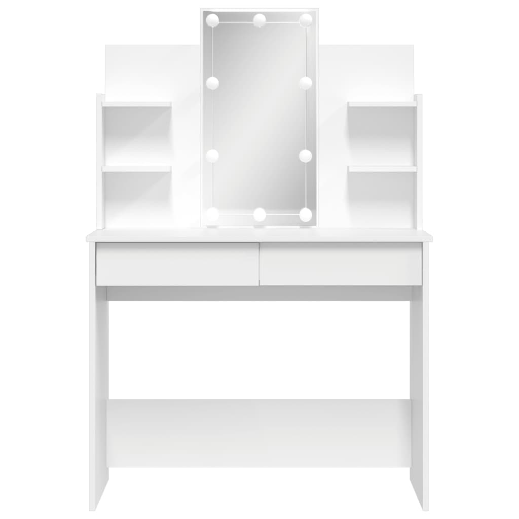 Modern Wooden Dressing Table Makeup Vanity Desk With LED Mirror & Drawers