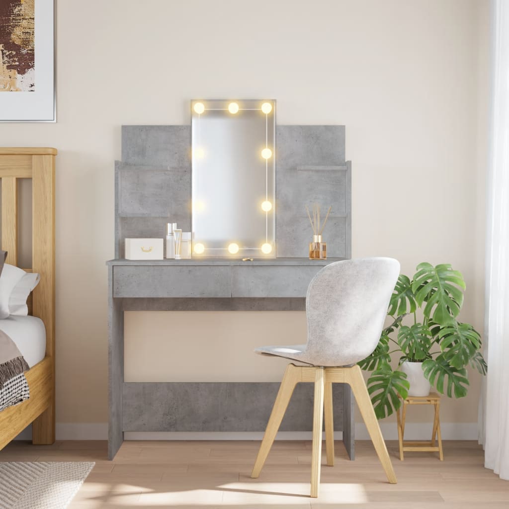 Modern Wooden Dressing Table Makeup Vanity Desk With LED Mirror & Drawers