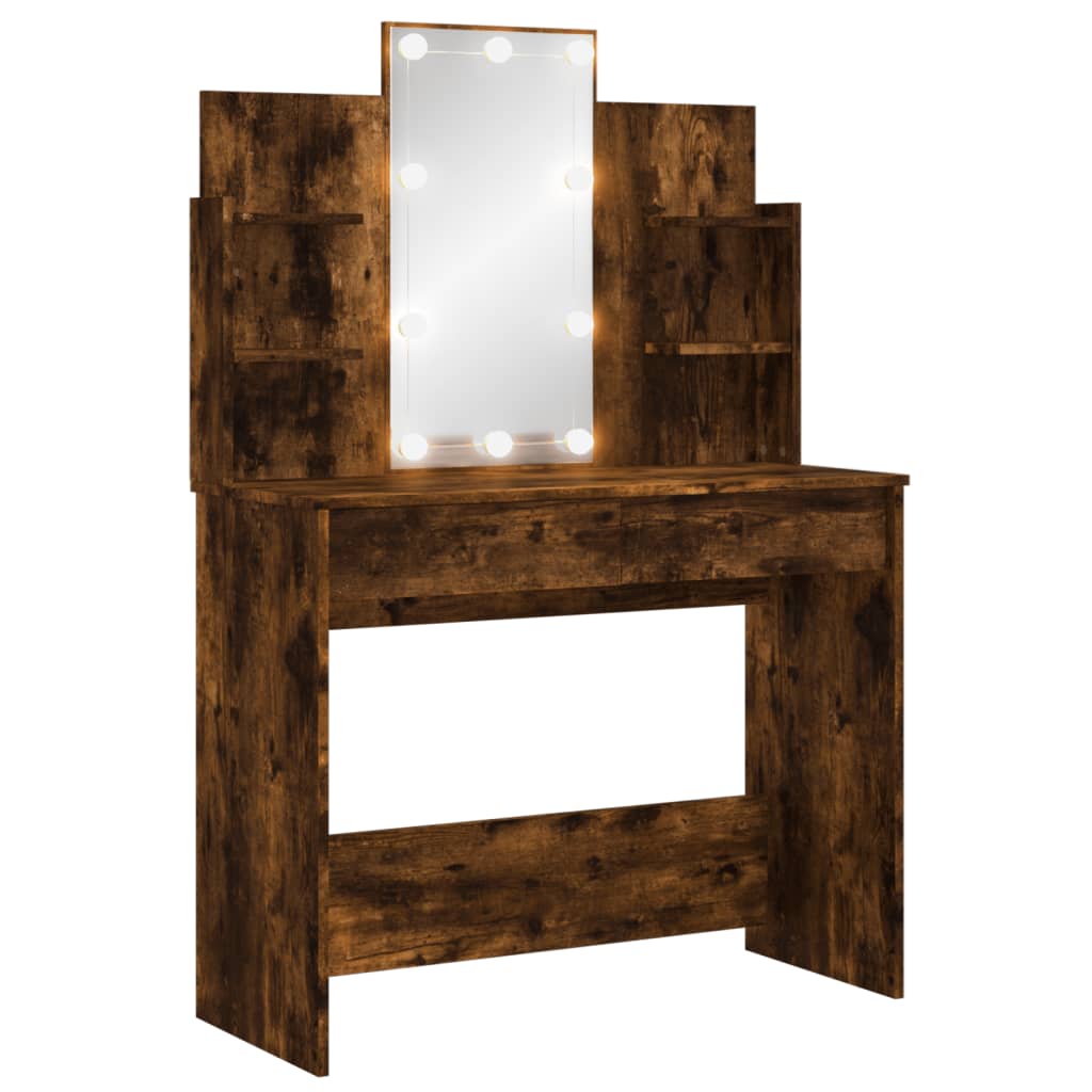 Modern Wooden Dressing Table Makeup Vanity Desk With LED Mirror & Drawers