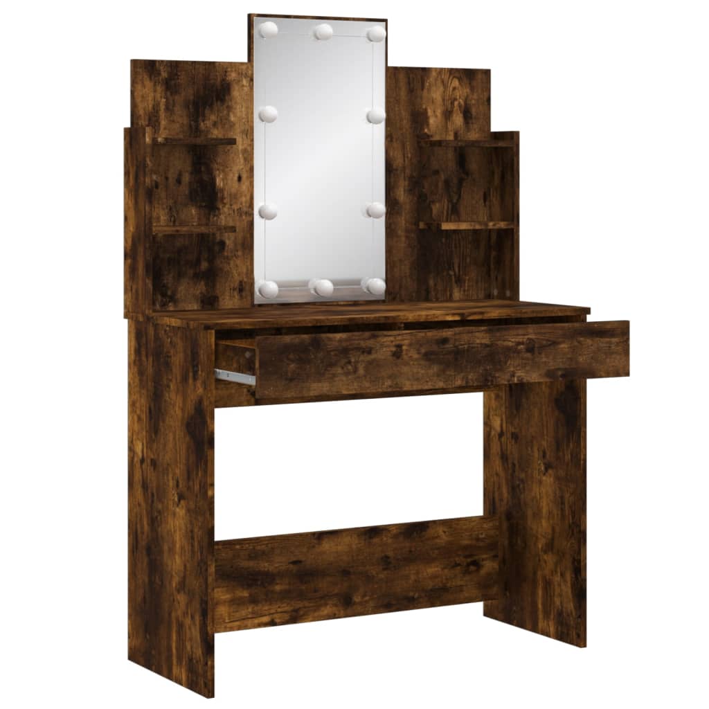 Modern Wooden Dressing Table Makeup Vanity Desk With LED Mirror & Drawers