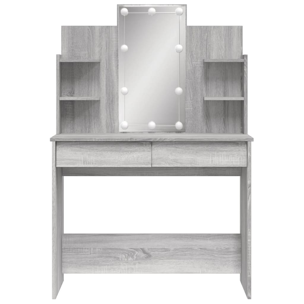 Modern Wooden Dressing Table Makeup Vanity Desk With LED Mirror & Drawers