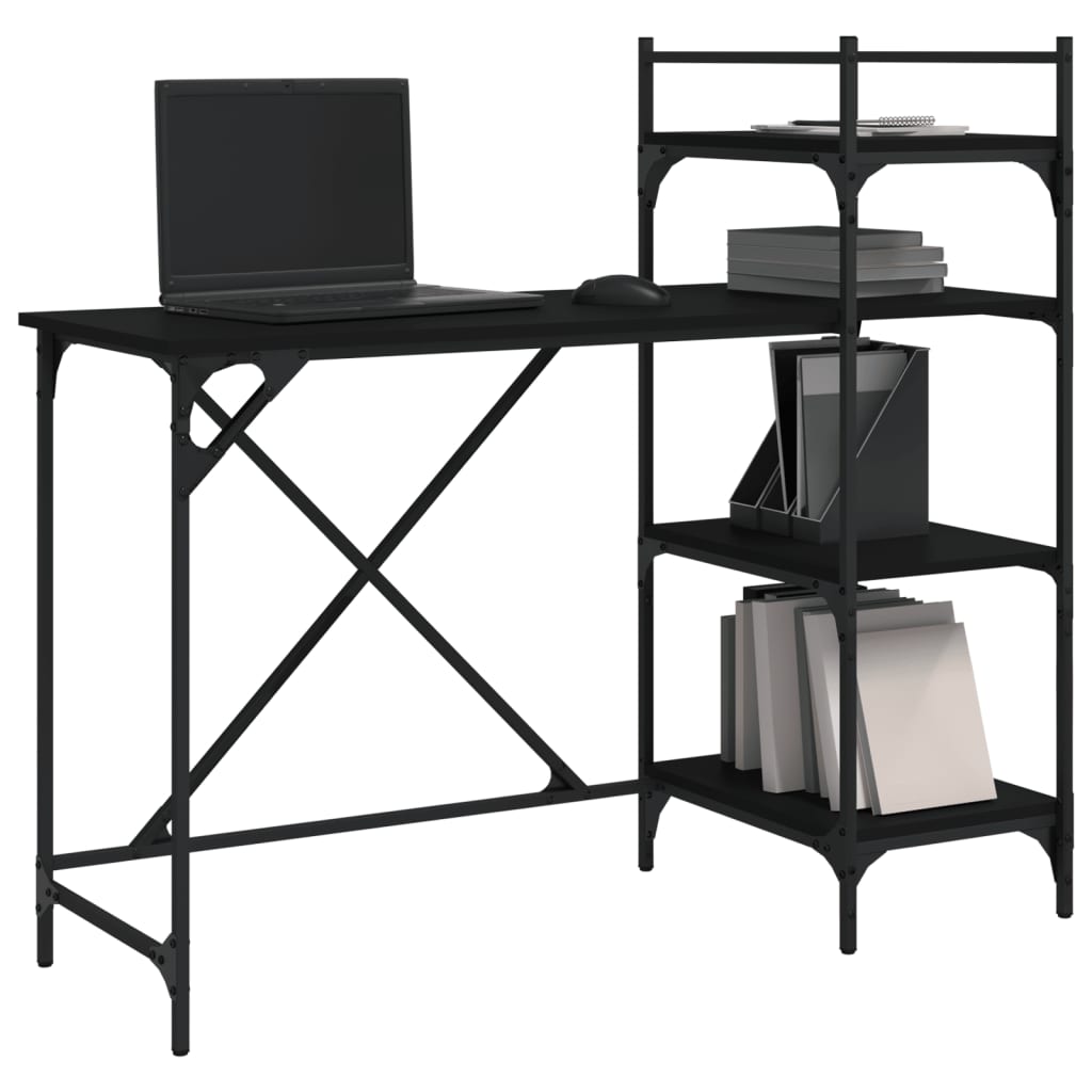 Industrial Wooden Home Office Computer Desk Table With Open Storage Shelves