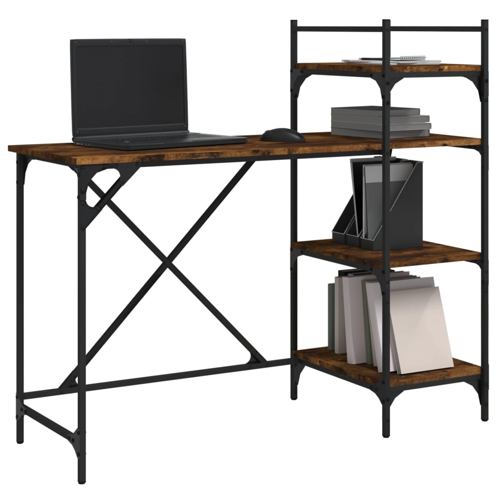 Industrial Wooden Home Office Computer Desk Table With Open Storage Shelves