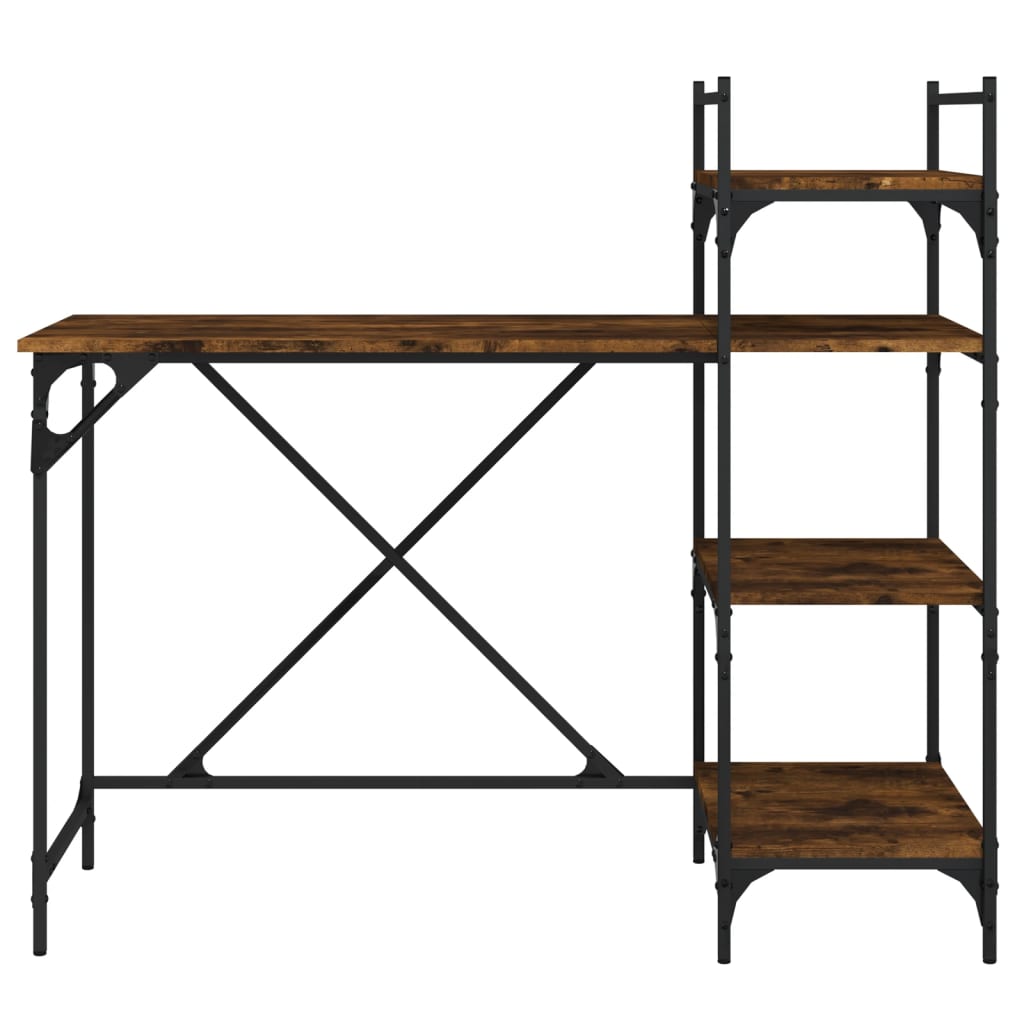 Industrial Wooden Home Office Computer Desk Table With Open Storage Shelves