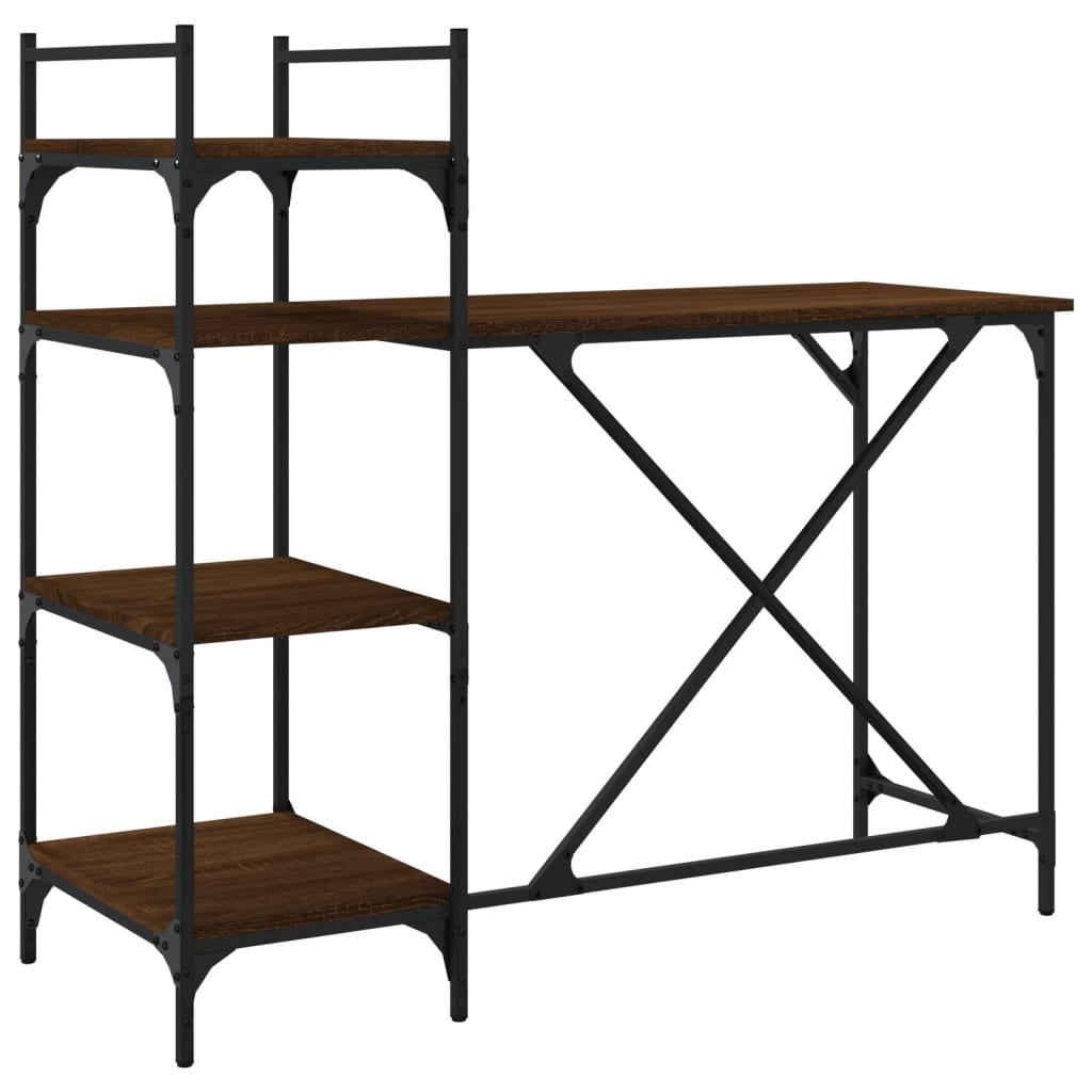 Industrial Wooden Home Office Computer Desk Table With Open Storage Shelves