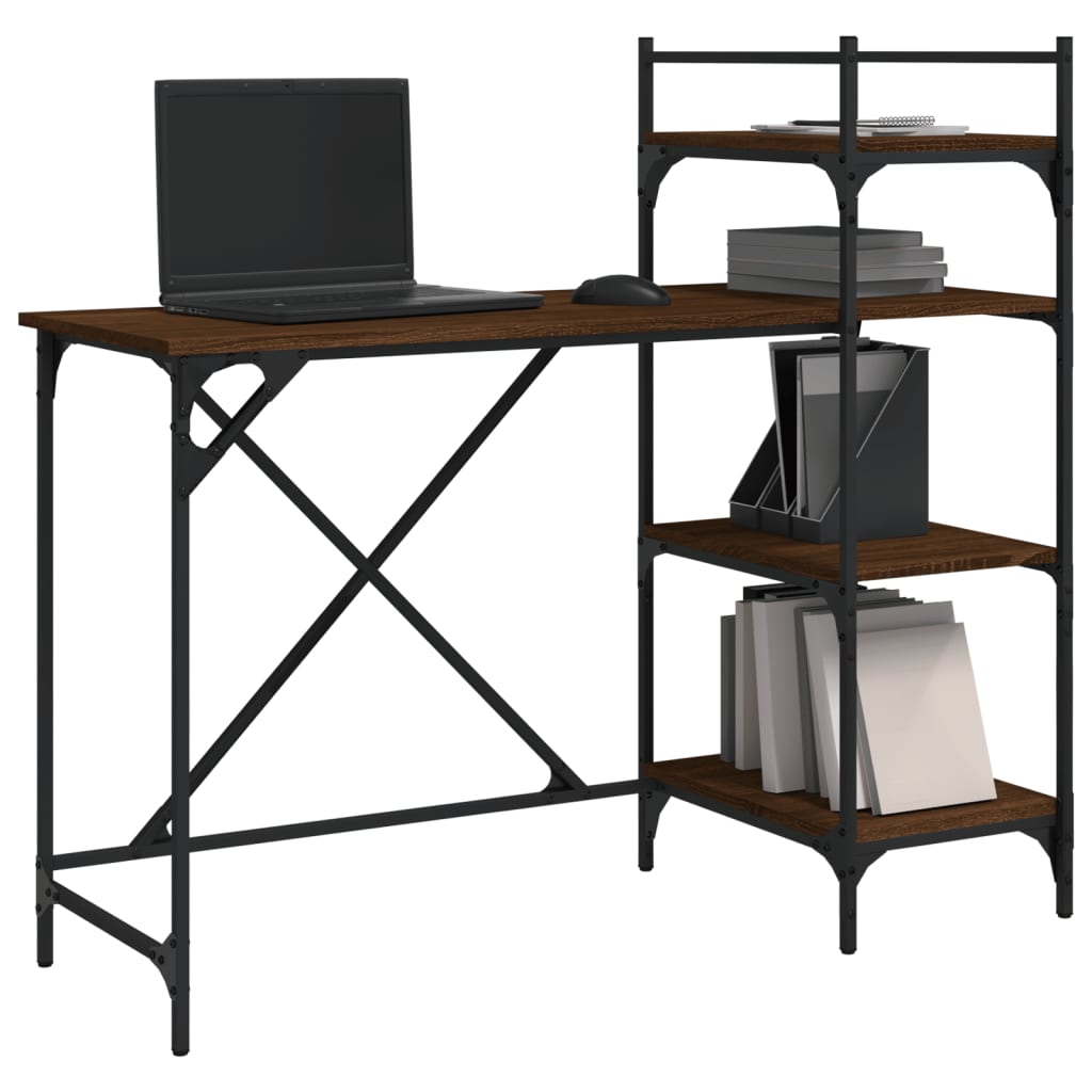 Industrial Wooden Home Office Computer Desk Table With Open Storage Shelves