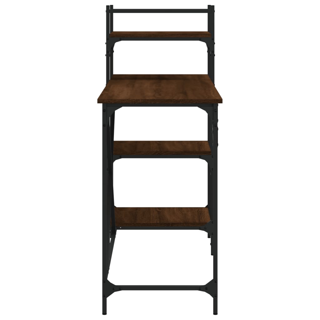 Industrial Wooden Home Office Computer Desk Table With Open Storage Shelves