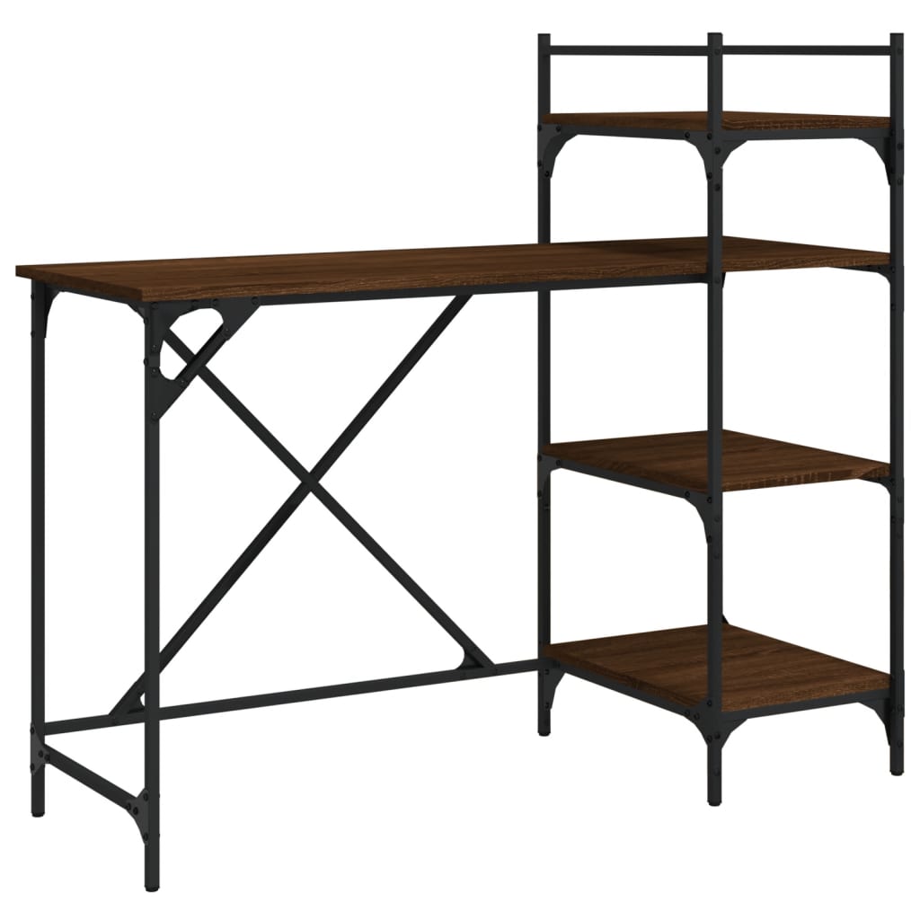 Industrial Wooden Home Office Computer Desk Table With Open Storage Shelves