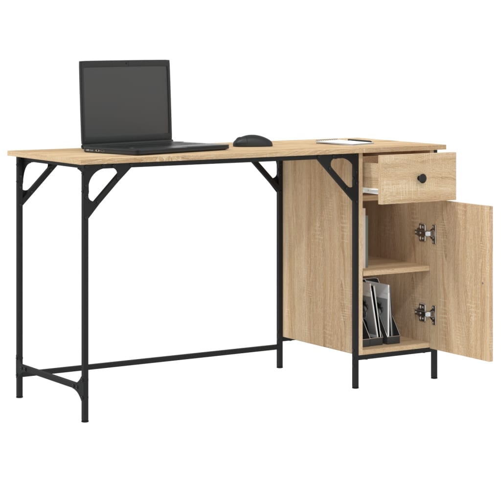 Industrial Wooden Home Office Computer Desk Table With Drawer Storage Cupboard