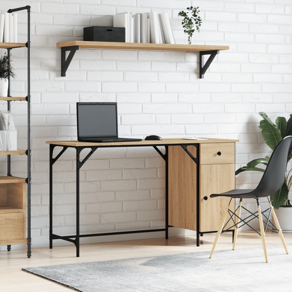 Industrial Wooden Home Office Computer Desk Table With Drawer Storage Cupboard