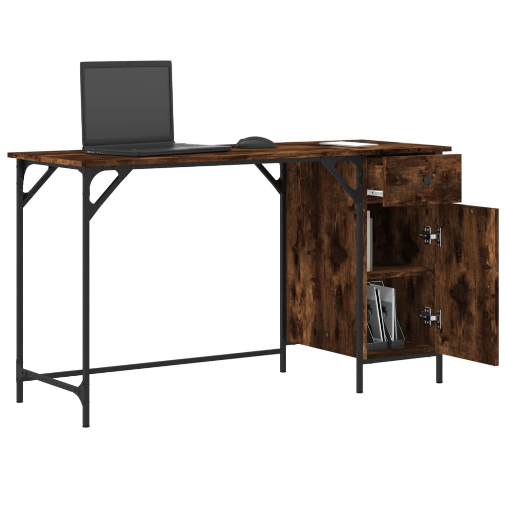Industrial Wooden Home Office Computer Desk Table With Drawer Storage Cupboard