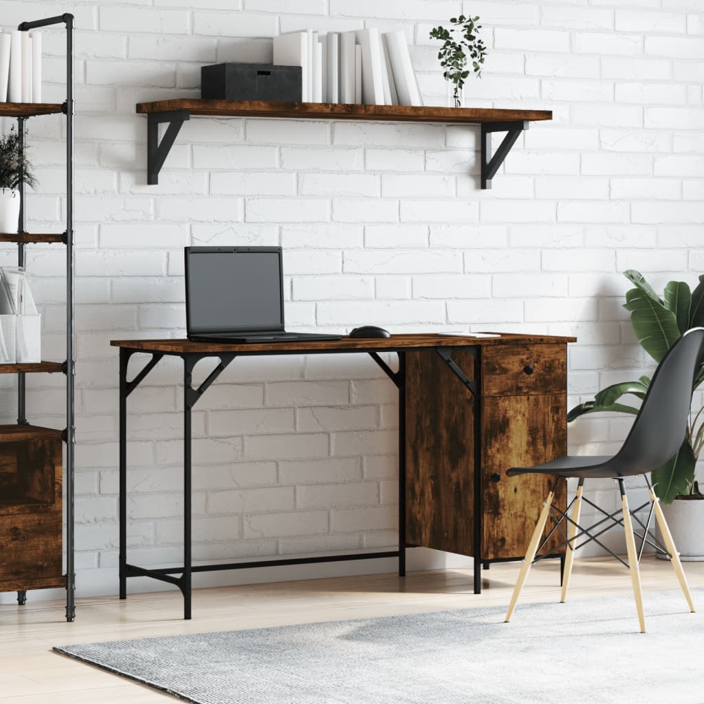 Industrial Wooden Home Office Computer Desk Table With Drawer Storage Cupboard