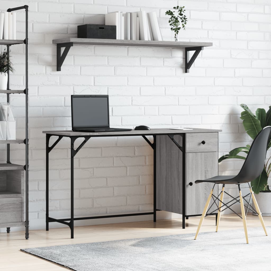 Industrial Wooden Home Office Computer Desk Table With Drawer Storage Cupboard