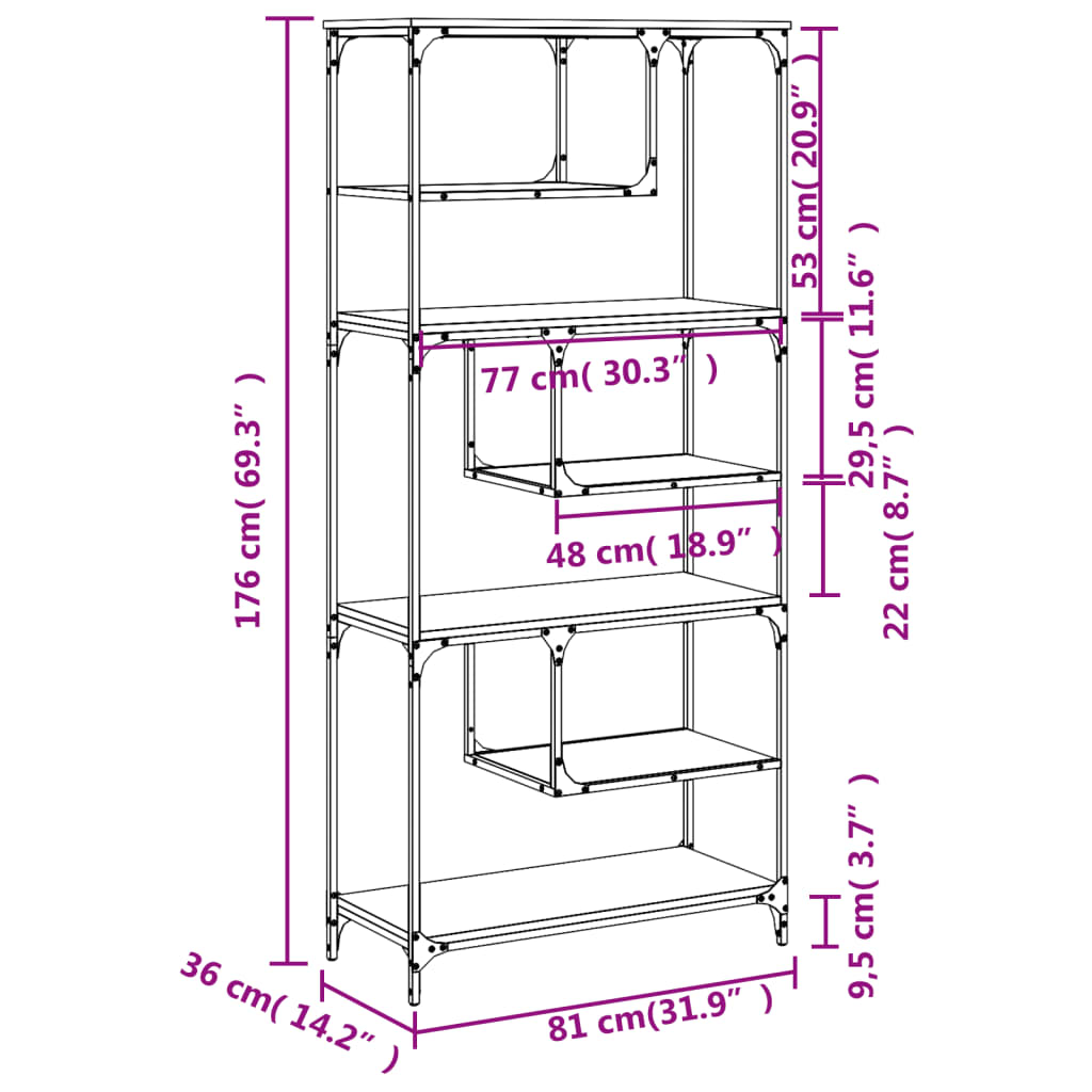 Bookcase Sonoma Oak 81x36x176 cm Engineered Wood