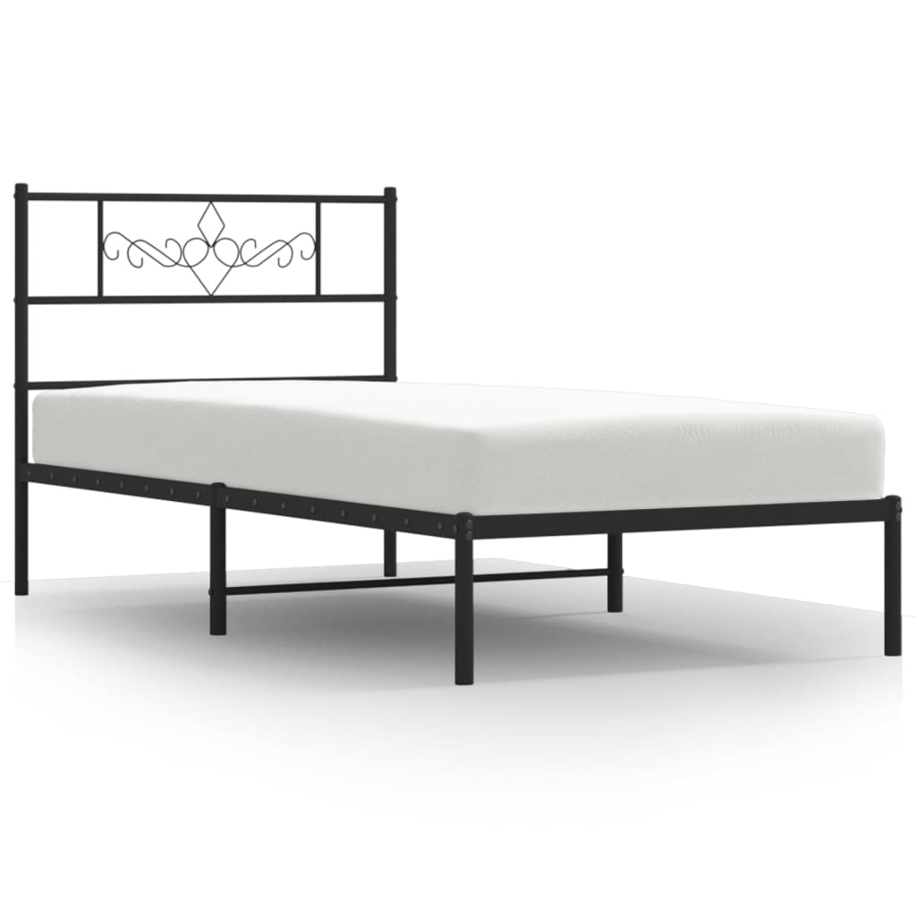 Metal Bed Frame without Mattress with Headboard Black 90x190cm