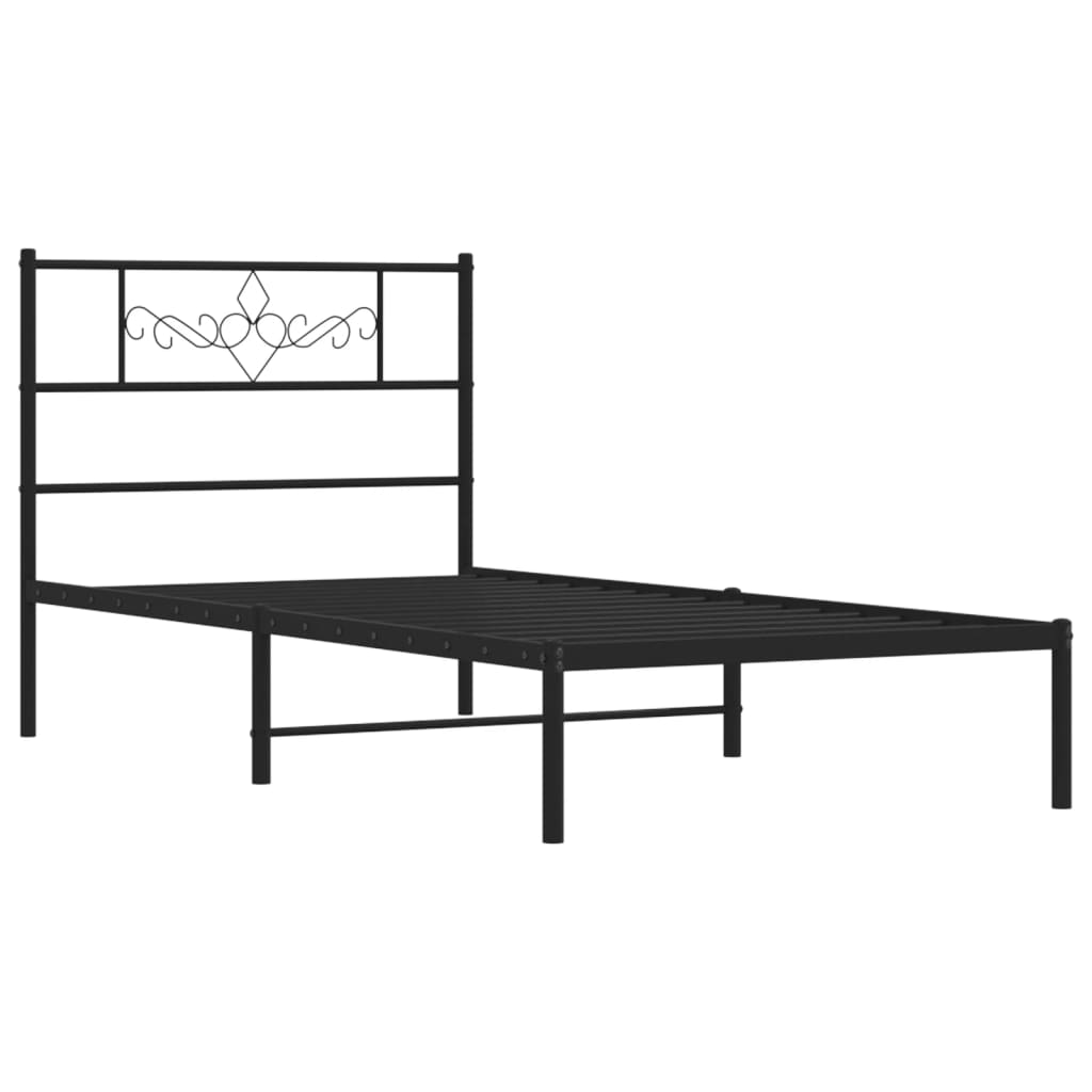 Metal Bed Frame without Mattress with Headboard Black 90x190cm