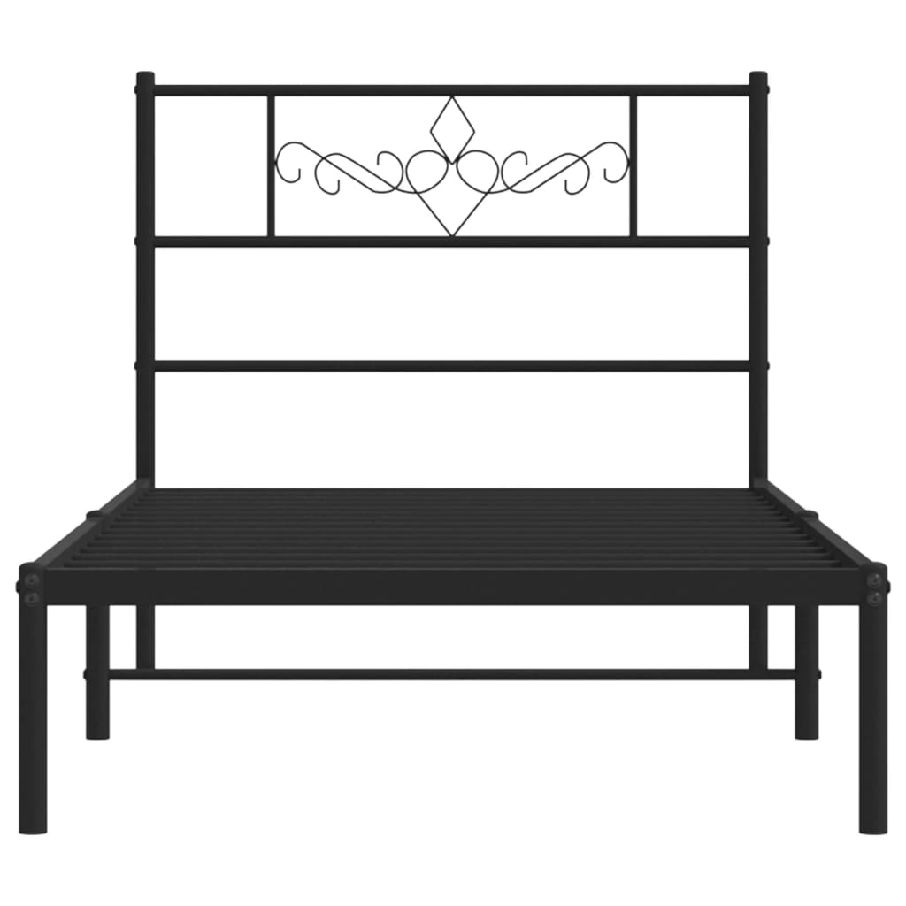 Metal Bed Frame without Mattress with Headboard Black 100x190cm