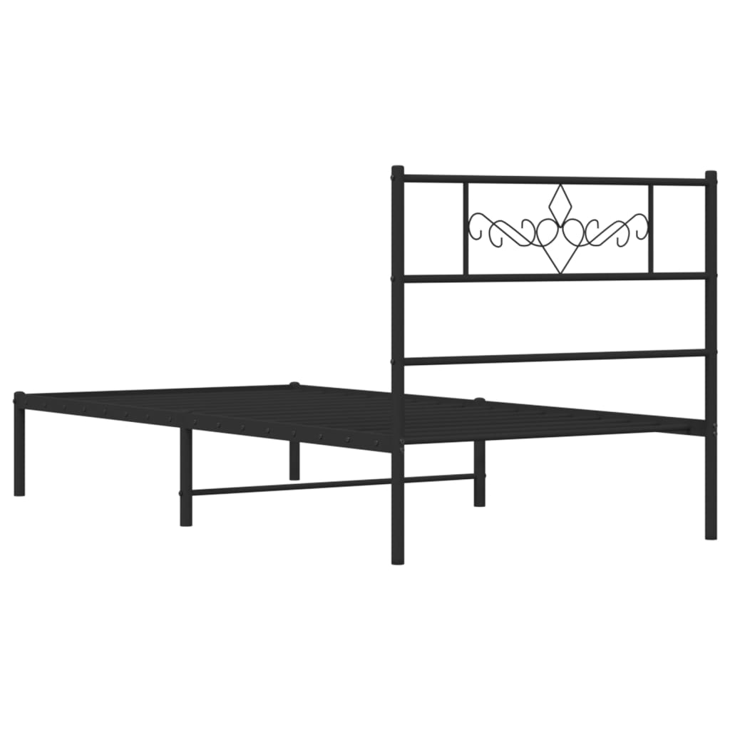 Metal Bed Frame without Mattress with Headboard Black 100x190cm