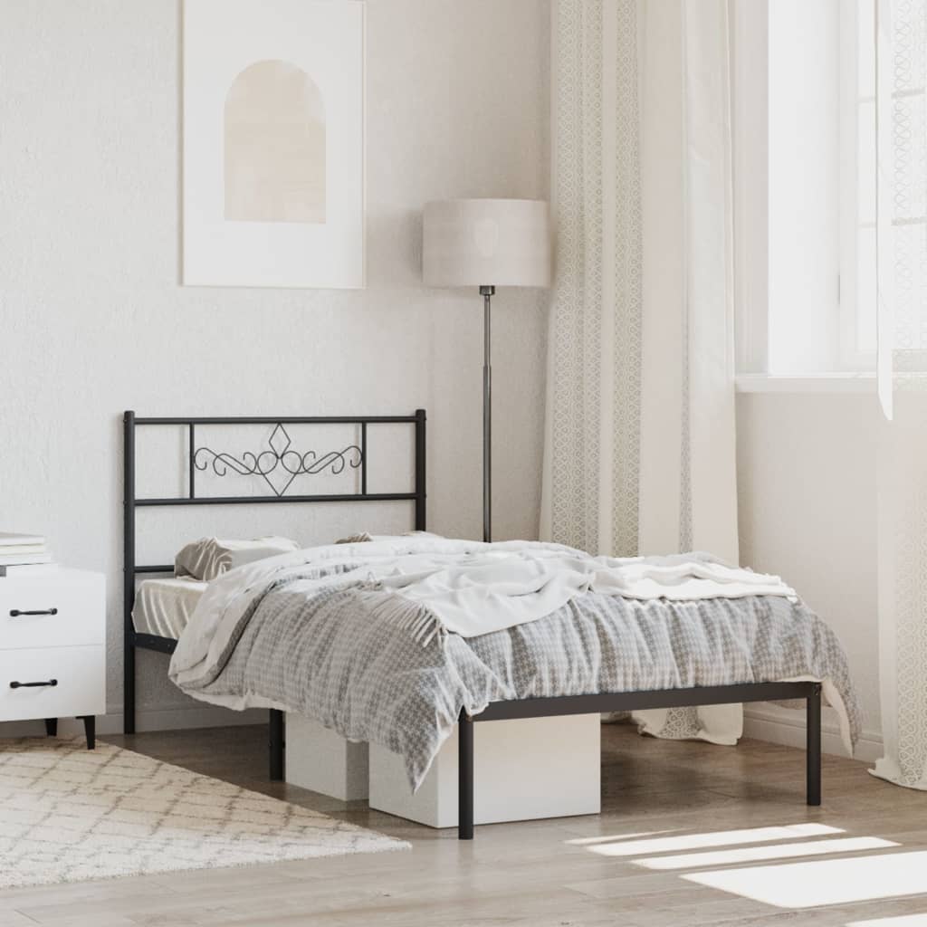 Metal Bed Frame without Mattress with Headboard Black 100x190cm