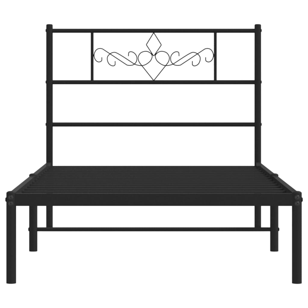 Metal Bed Frame without Mattress with Headboard Black 100x200cm