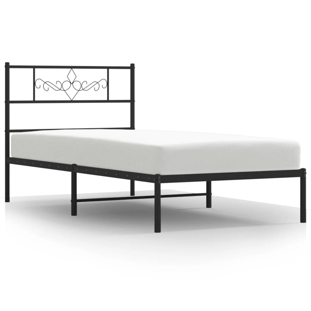 Metal Bed Frame without Mattress with Headboard Black 107x203cm