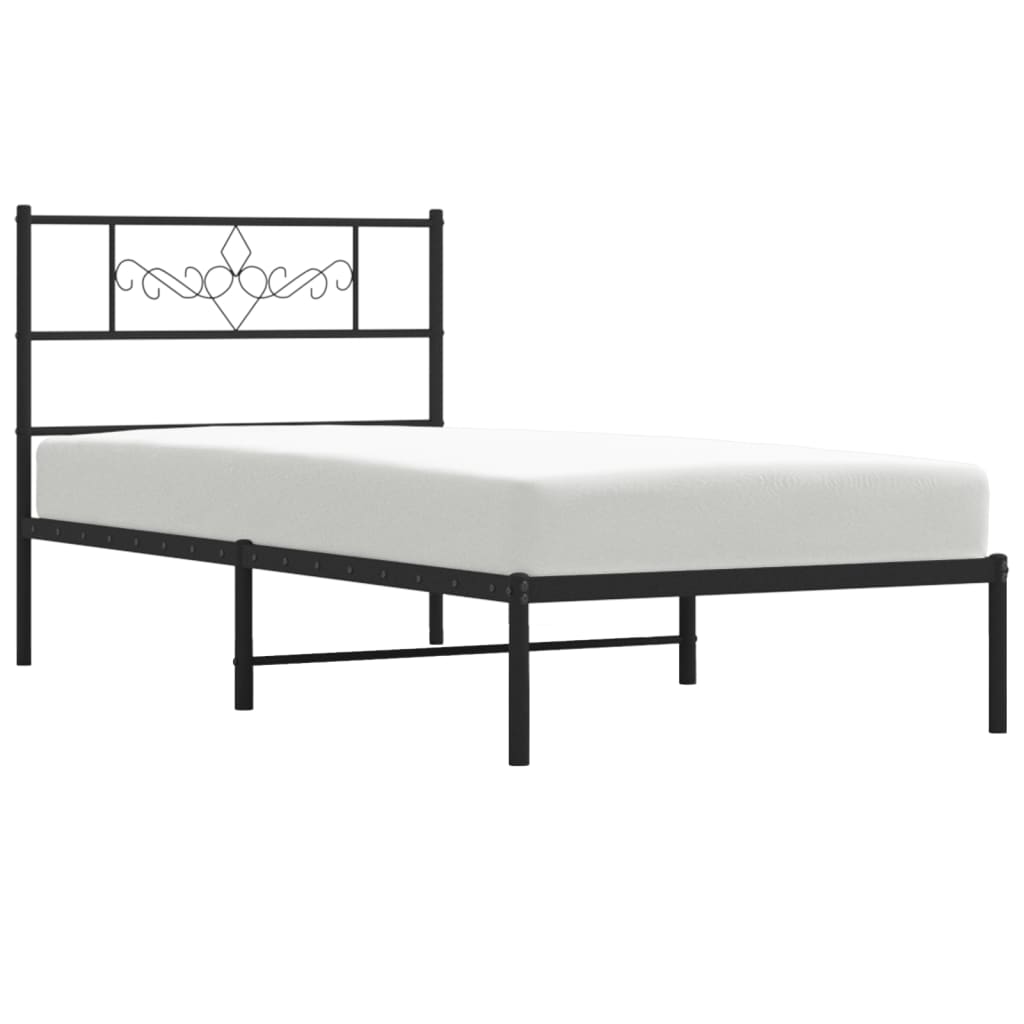 Metal Bed Frame without Mattress with Headboard Black 107x203cm