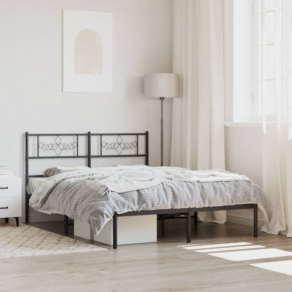 Metal Bed Frame without Mattress with Headboard Black 120x200cm