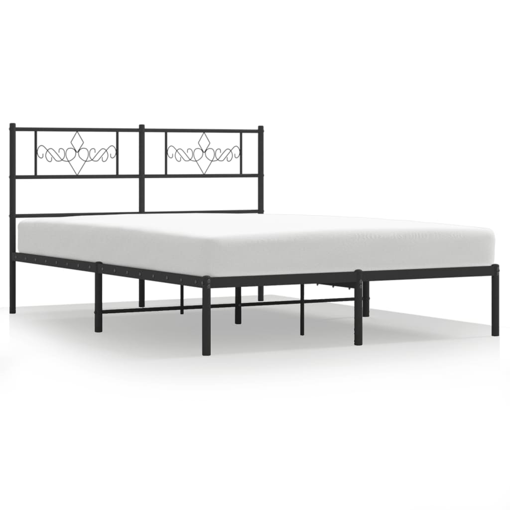Metal Bed Frame without Mattress with Headboard Black 135x190cm