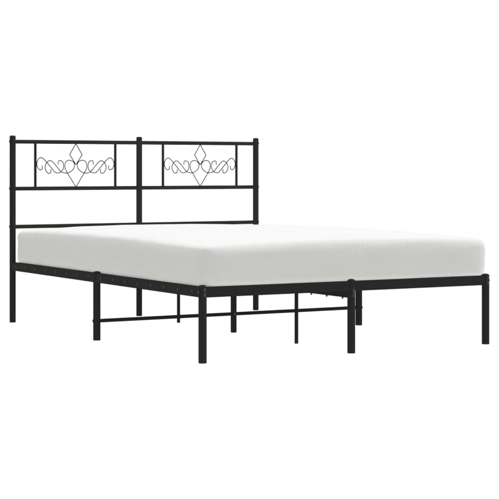 Metal Bed Frame without Mattress with Headboard Black 135x190cm