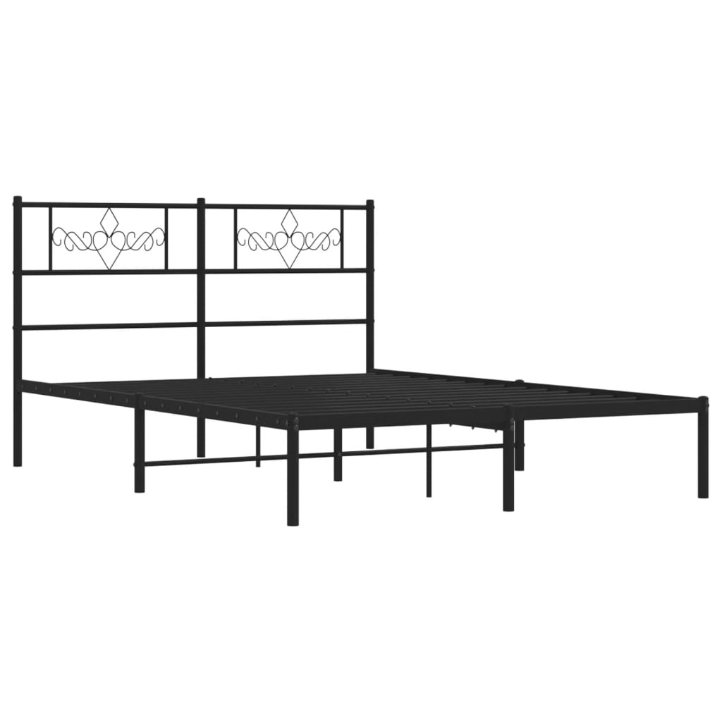 Metal Bed Frame without Mattress with Headboard Black 140x190cm