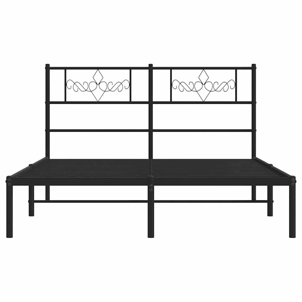 Metal Bed Frame without Mattress with Headboard Black 150x200cm
