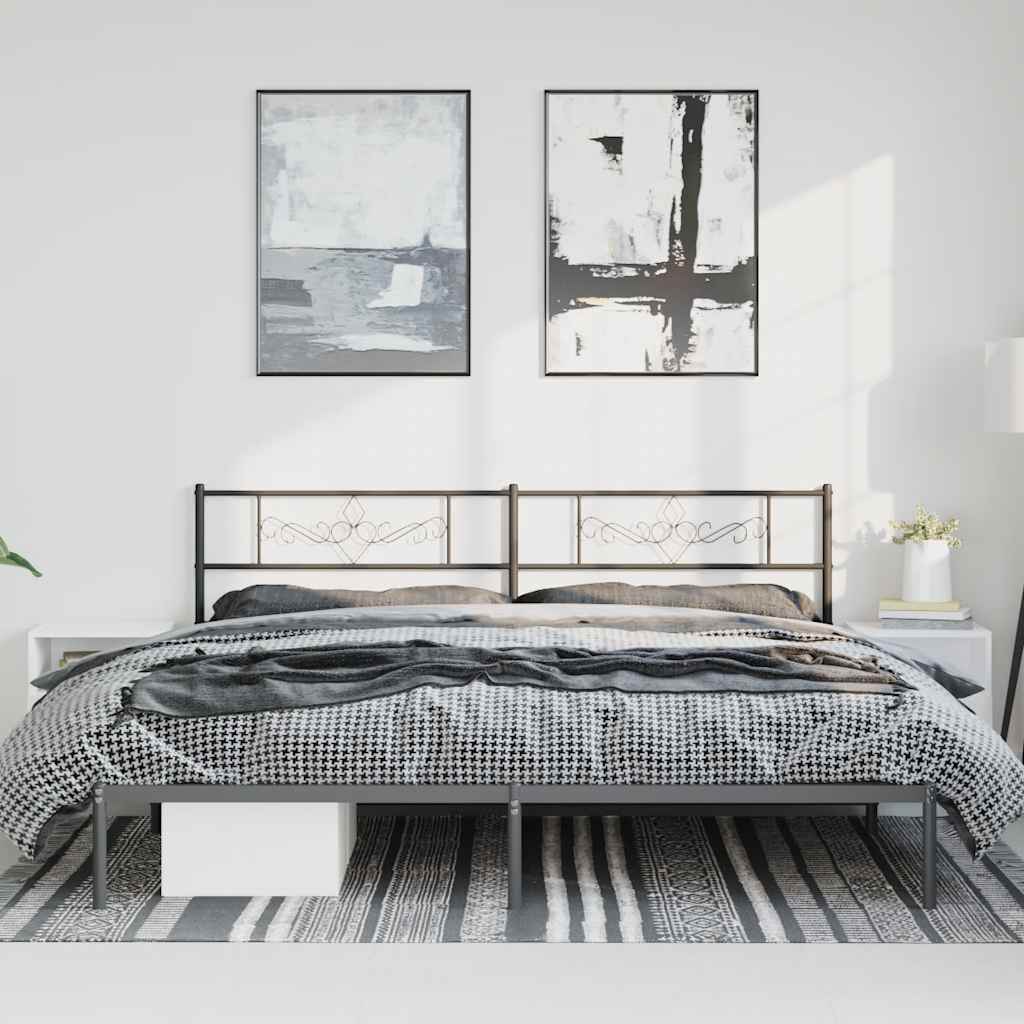 Metal Bed Frame without Mattress with Headboard Black 183x213cm