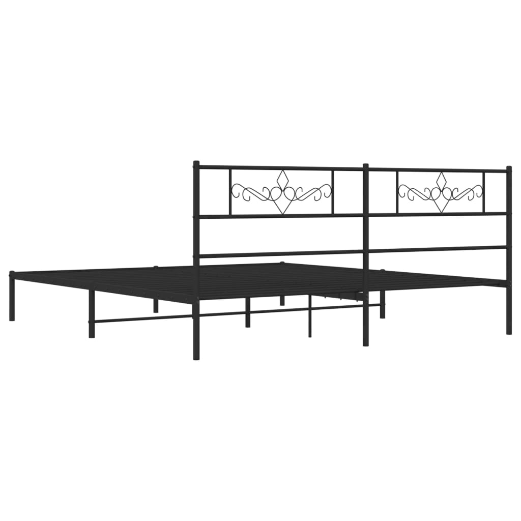 Metal Bed Frame without Mattress with Headboard Black 193x203cm