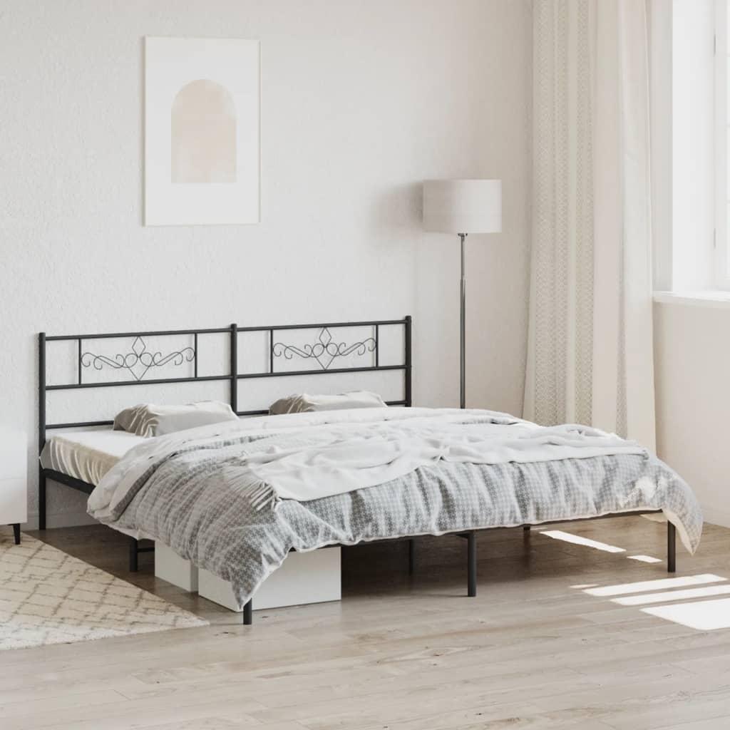 Metal Bed Frame without Mattress with Headboard Black 193x203cm