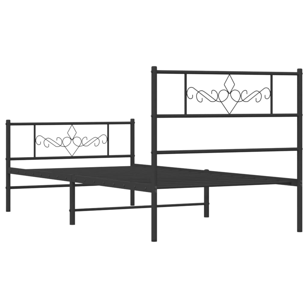 Metal Bed Frame without Mattress with Footboard Black 75x190cm