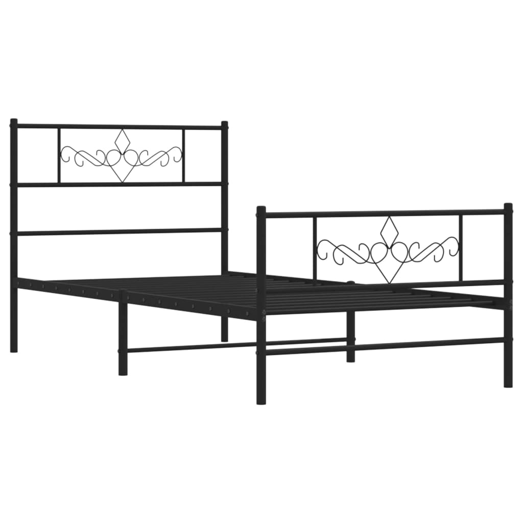 Metal Bed Frame without Mattress with Footboard Black 90x200cm