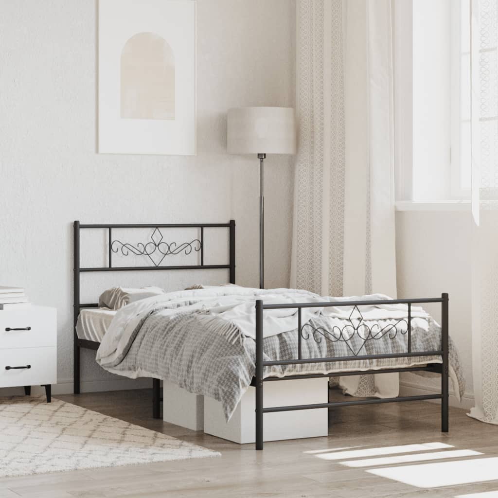 Metal Bed Frame without Mattress with Footboard Black 100x190cm