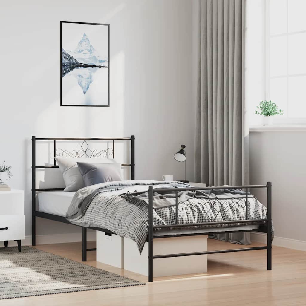 Metal Bed Frame without Mattress with Footboard Black 100x200cm