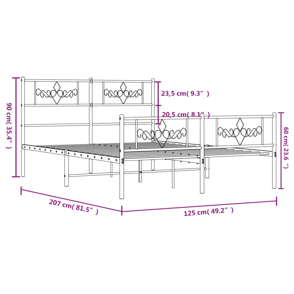 Metal Bed Frame without Mattress with Footboard Black 120x200cm