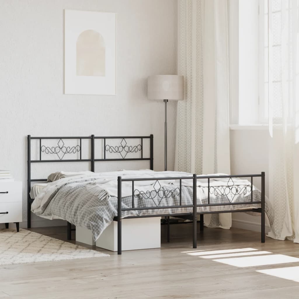 Metal Bed Frame without Mattress with Footboard Black 120x200cm