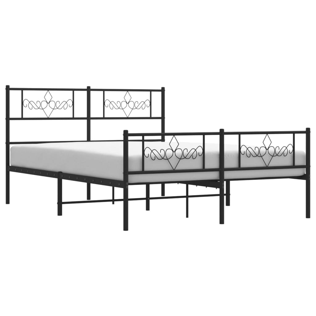 Metal Bed Frame without Mattress with Footboard Black 140x190cm