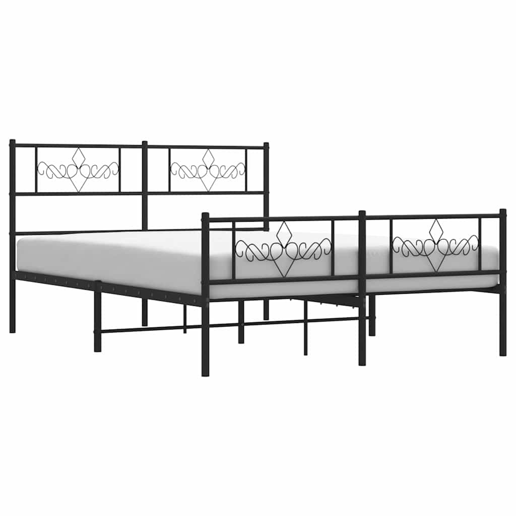 Metal Bed Frame without Mattress with Footboard Black 150x200cm