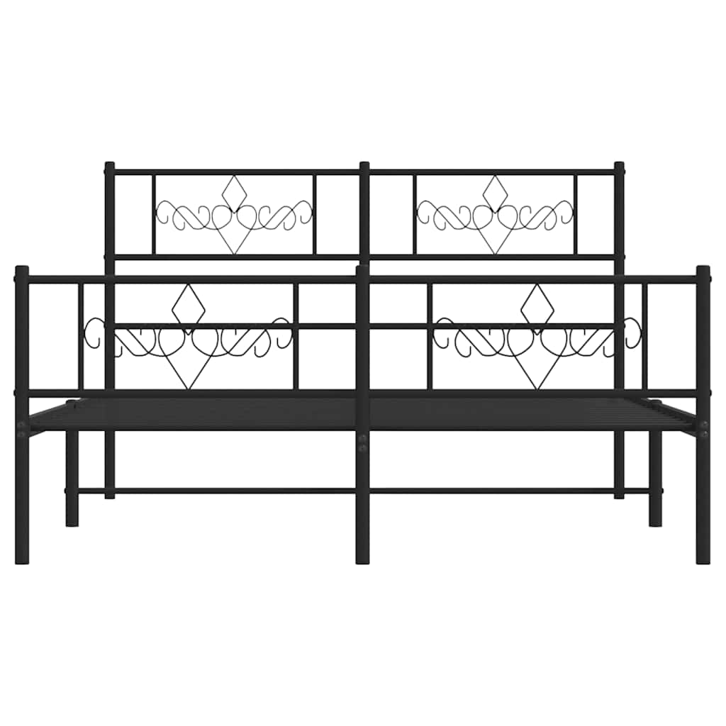 Metal Bed Frame without Mattress with Footboard Black 150x200cm