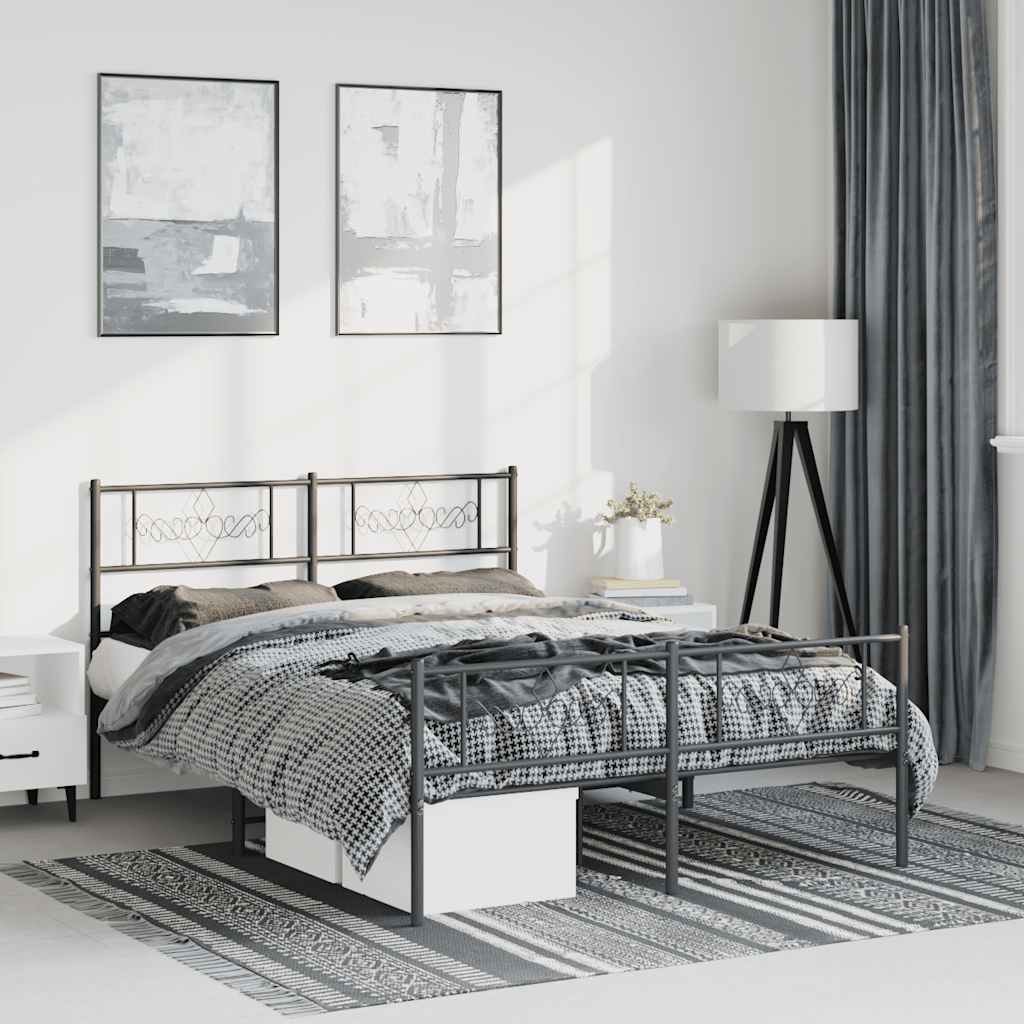 Metal Bed Frame without Mattress with Footboard Black 150x200cm