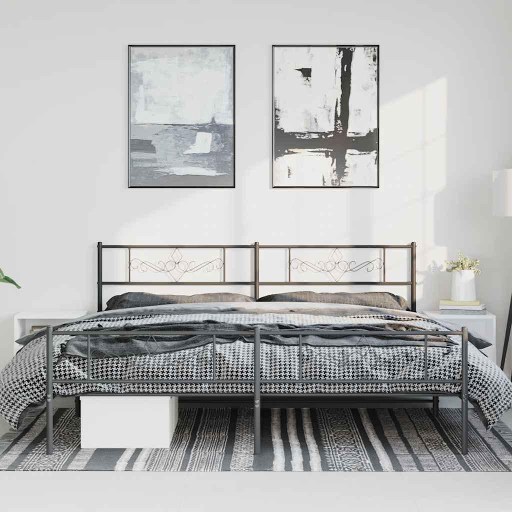 Metal Bed Frame without Mattress with Footboard Black 183x213cm