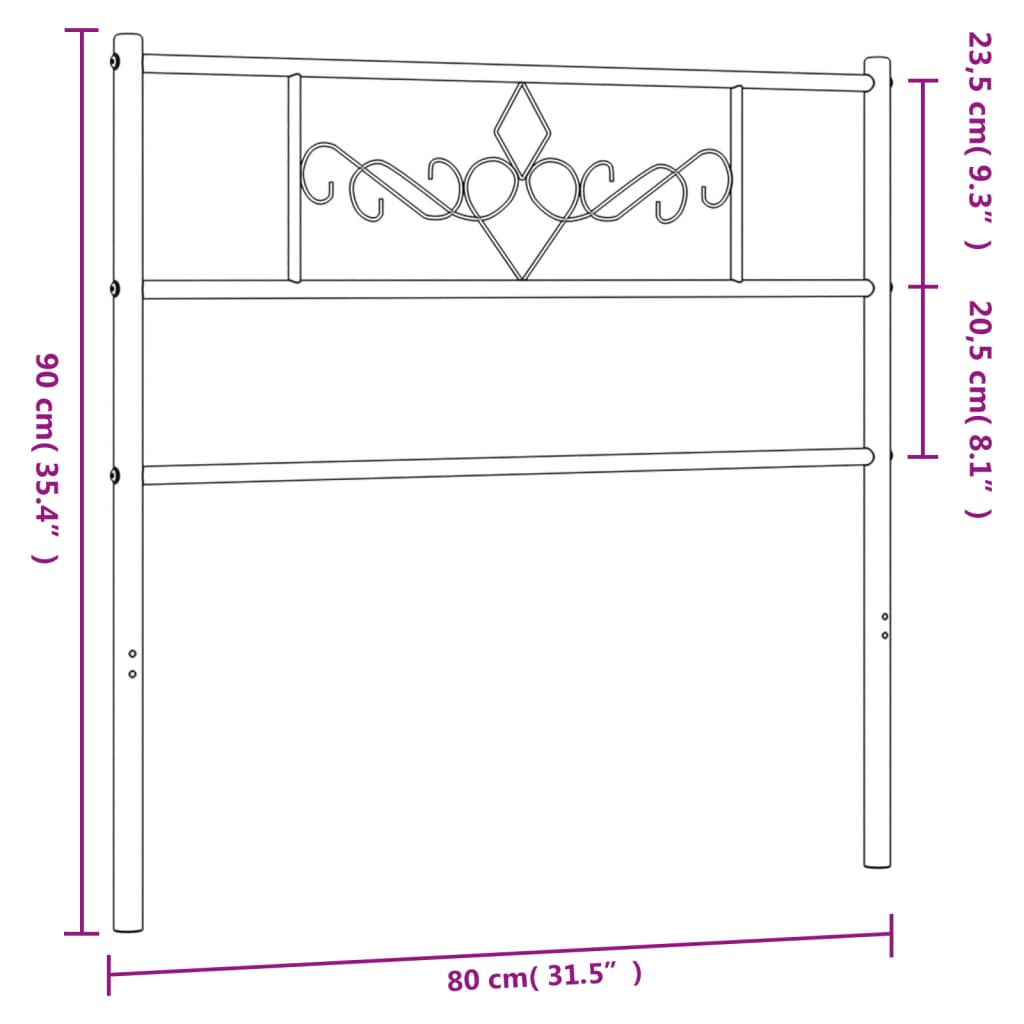 Metal Headboard Black 75 cm