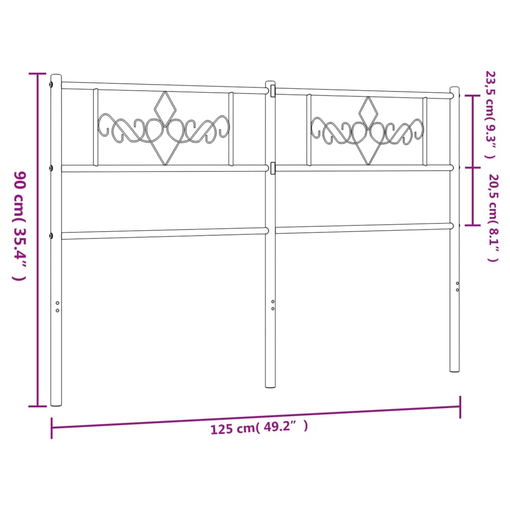 Metal Headboard Black 120 cm