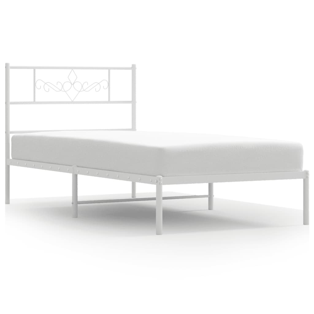 Metal Bed Frame without Mattress with Headboard White 75x190cm